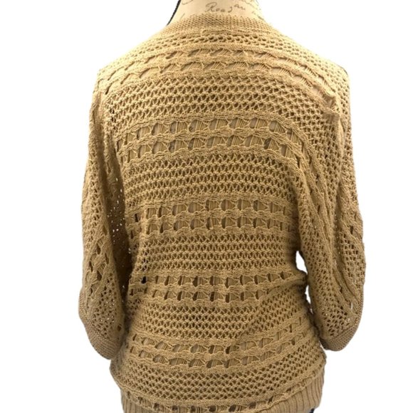Isela Tan Scoop Neck Crochet Sweater Size S - Picture 3 of 4